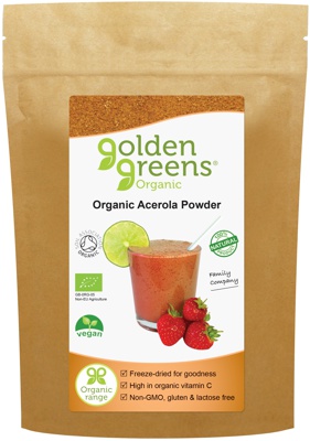 Packet of golden greens organic acerola powder