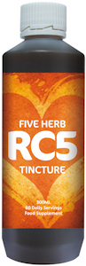 Photograph of bottle of RC5 Strong Essiac 5-Herb Tincture