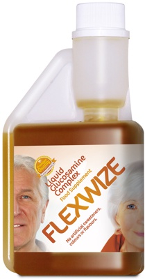 Photograph of Flexwize liquid glucosamine bottle