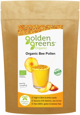 packet of golden greens organic Bee Pollen, 100g and 200g.