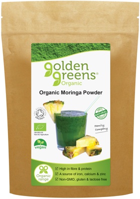 packet of golden greens organic Moringa Tree Leaf powder, 100g and 200g
