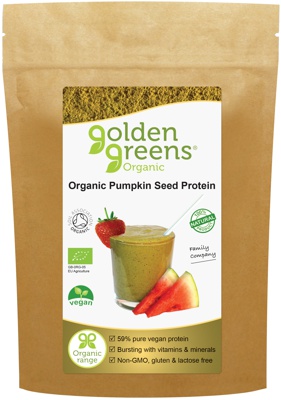 packet of golden greens organic pumpkin protein powder 250g